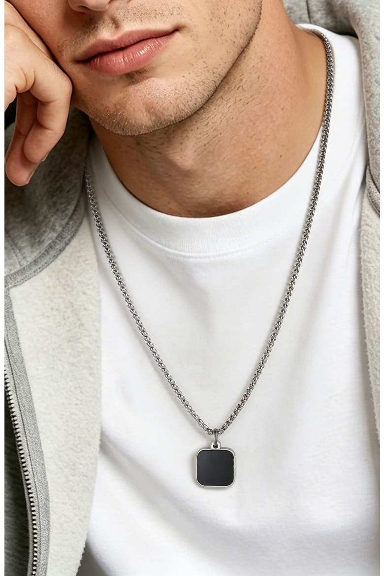 Men's Square Agate Pendant Necklace, Alternate, color, BLACK