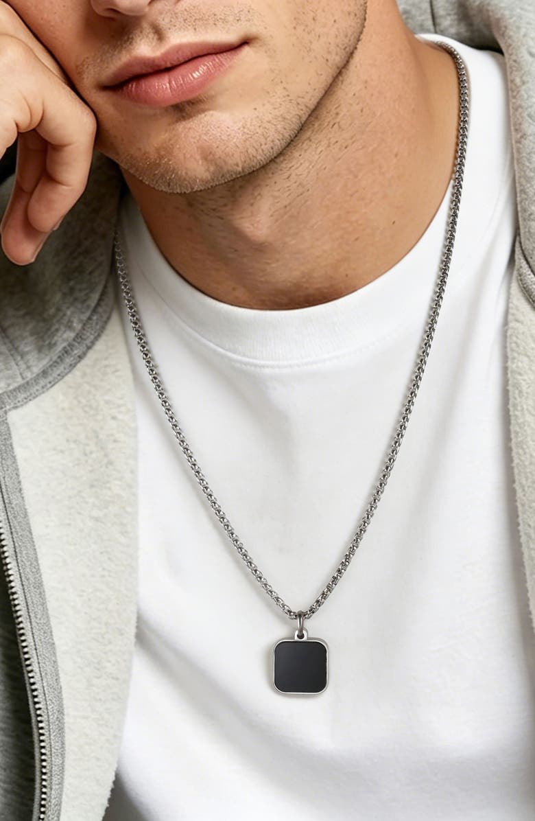 EDFORCE Men's Square Agate Pendant Necklace, Alternate, color, Black