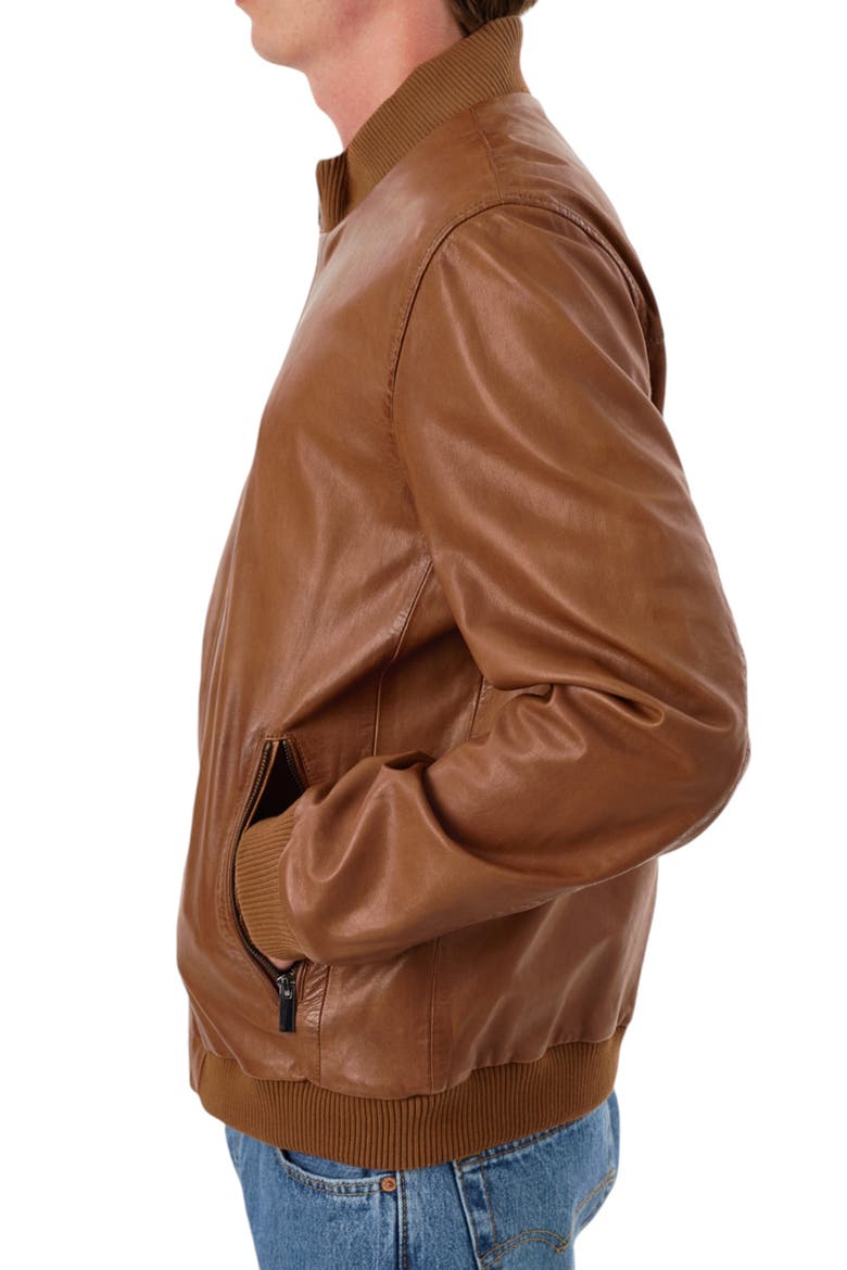 Zip Leather Jacket, Alternate, color, COGNAC