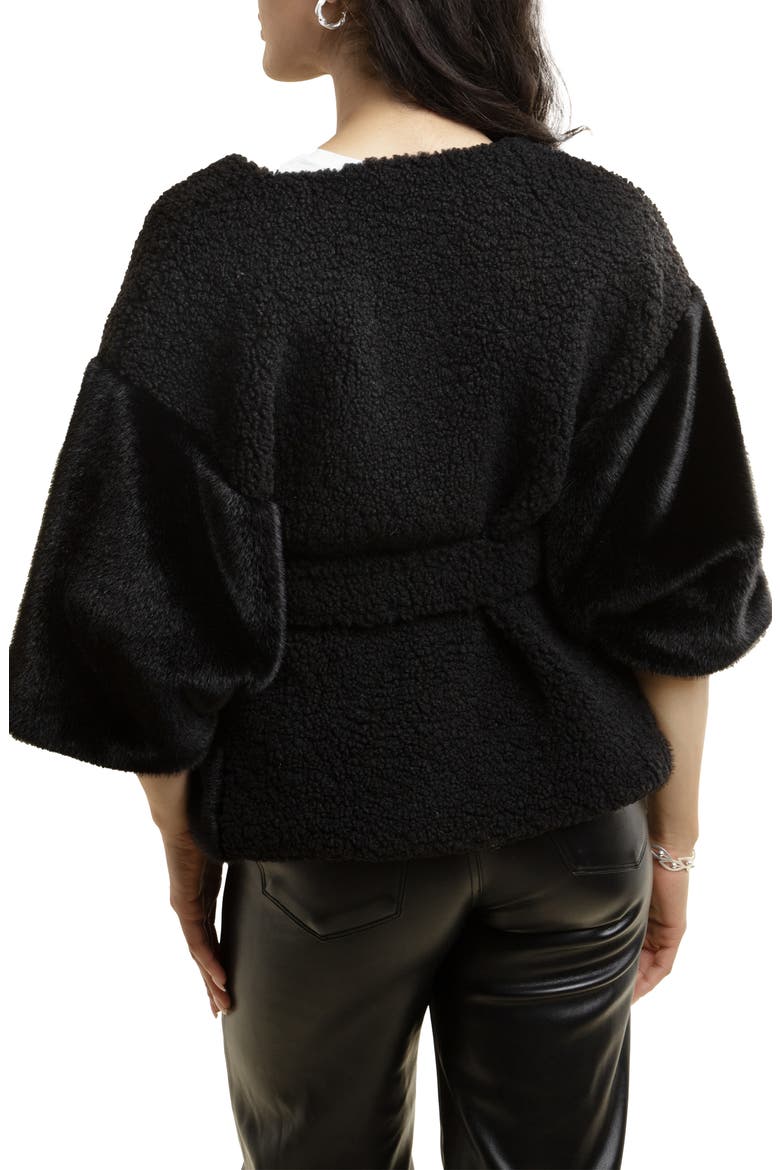 Fluffy Faux Fur Blanket Short Robe, Alternate, color, BLACK