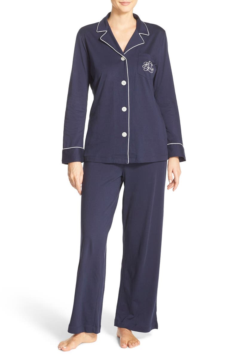 Lauren Ralph Lauren Knit Pajamas, Main, color, Windsor Navy