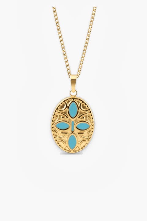Oval Blue Petals Pendant Necklace