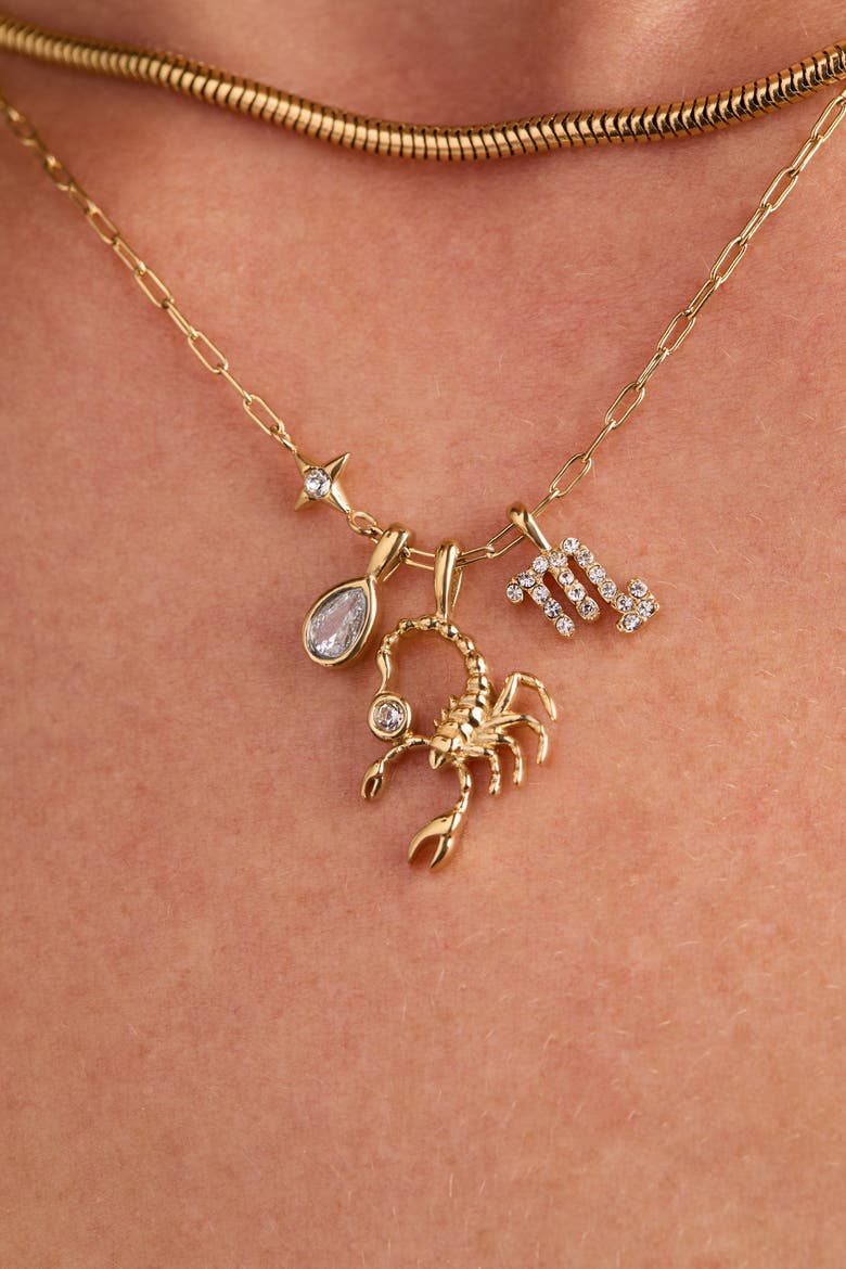 Scorpio Zodiac Charm Cluster Necklace, Alternate, color, Gold