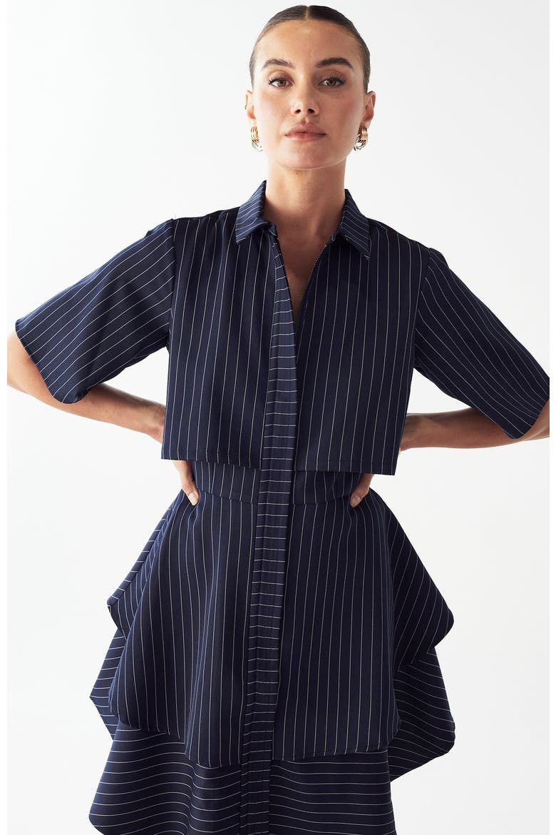 Hugh Layered Dress, Alternate, color, Navy Pinstripe