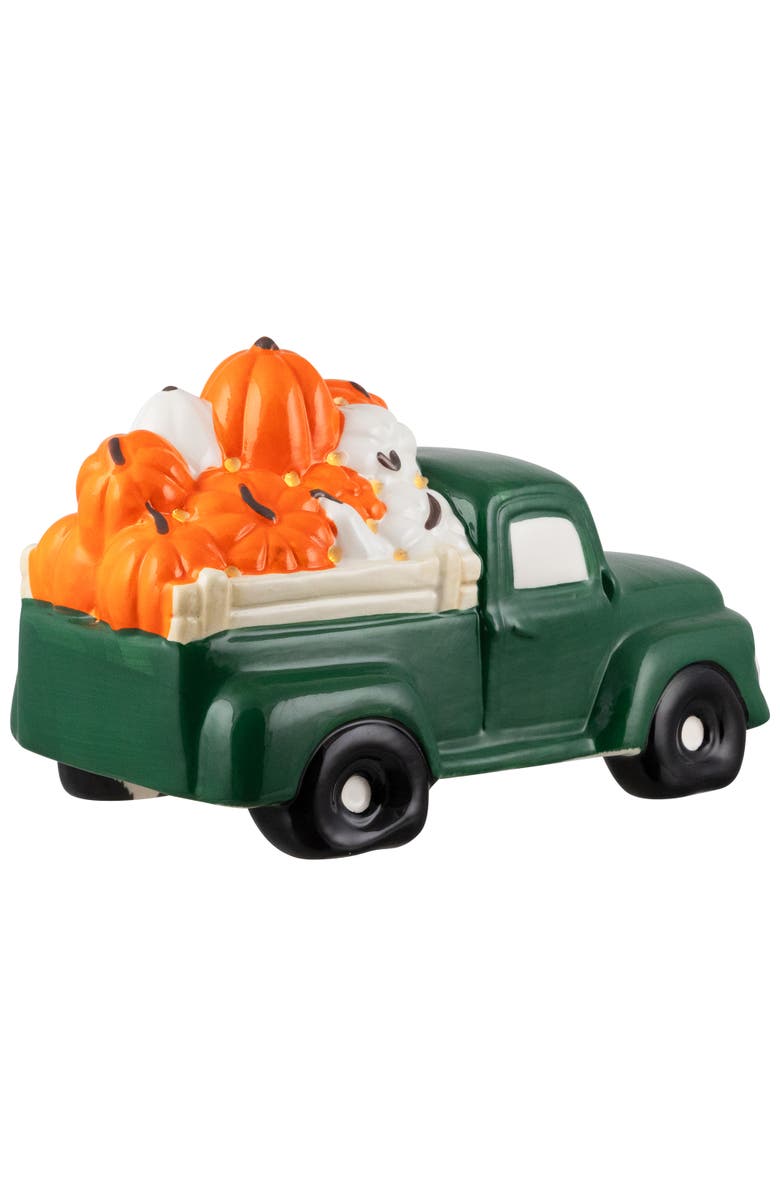 Northlight LED Lighted Pumpkin Hauling Vintage Truck Ceramic Fall Harvest Figure - 9.5", Alternate, color, Green