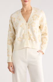 CYRUS Textured Floral V-Neck Cardigan