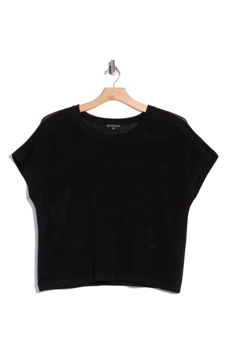 Open Stitch Short Sleeve Sweater, Main, color, BLACK