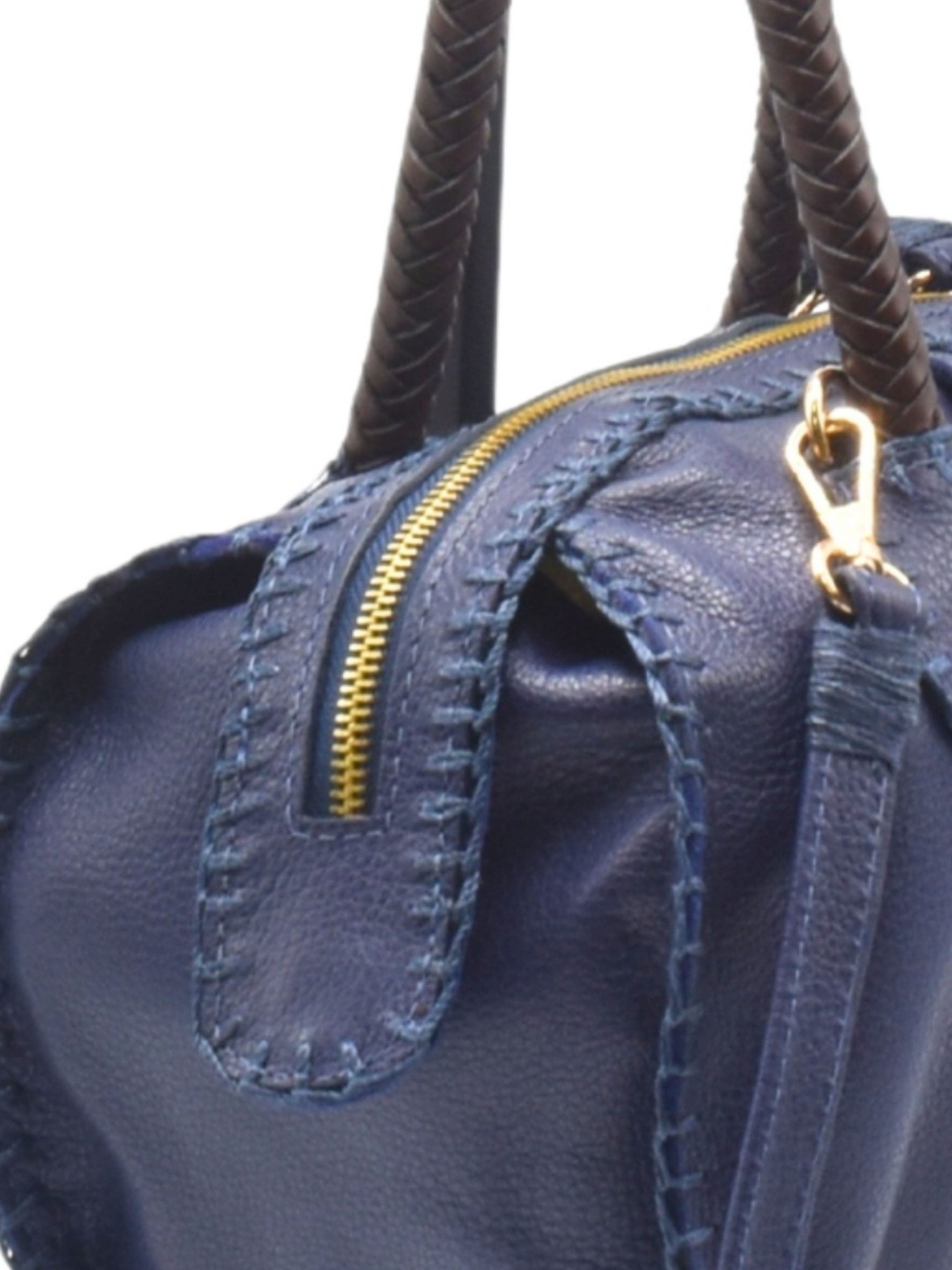 Carlos Falchi Mini Barrel Leather Bag CF278, Alternate, color, Navy