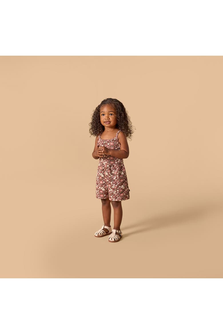 Baby Girls Beige Cherry Stripe Sleeveless Ruffle Romper, Alternate, color, Brown Star Floral