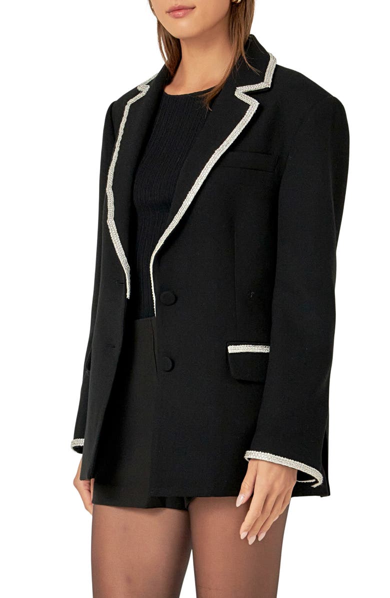 English Factory Rhinestone Trim Jacket, Alternate, color, Black