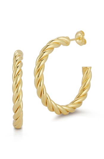 Glaze Jewelry 14k Gold Plated Sterling Silver Twisted Hoop Earrings In Gold