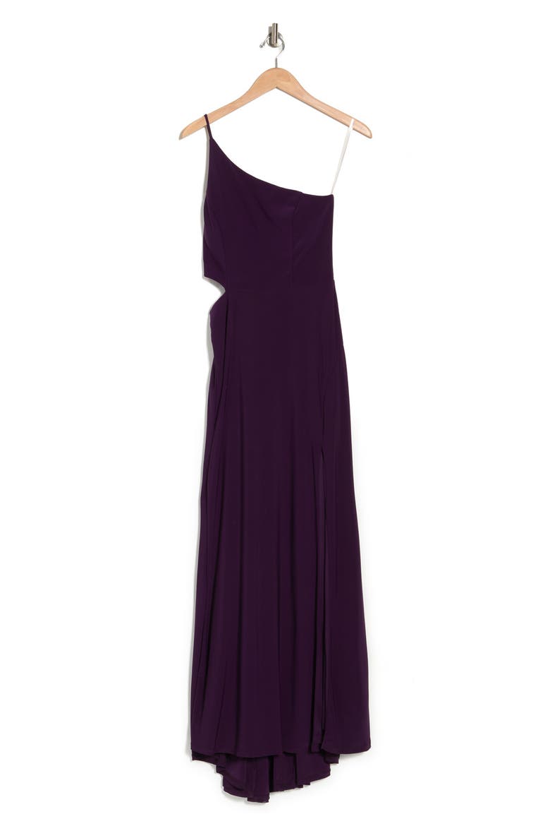 One-Shoulder Side Cutout Gown, Alternate, color, EGGPLANT
