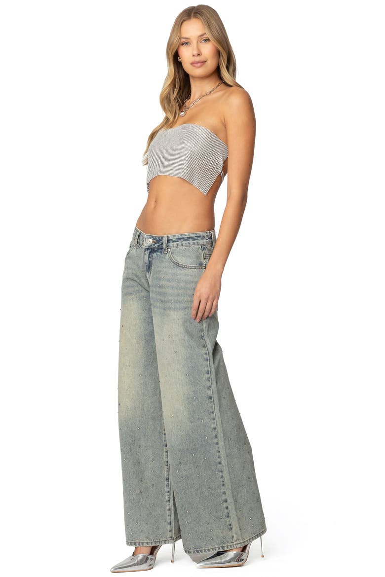 Chainmail Open Back Strapless Crop Top, Alternate, color, SILVER
