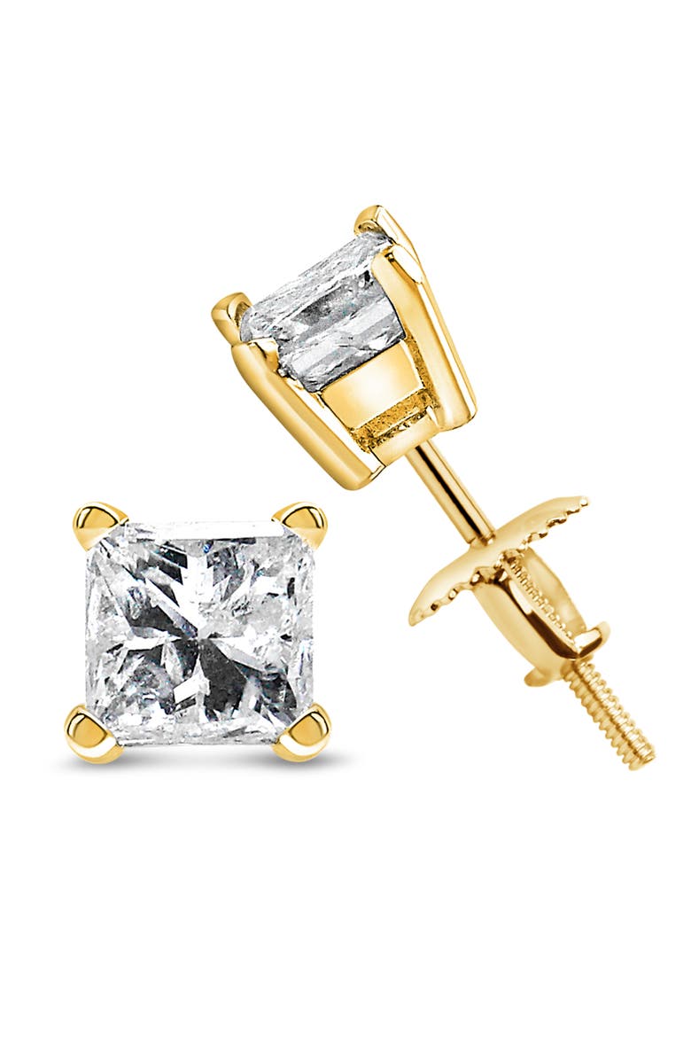 14K Yellow Gold 1/2 Ct Princess Diamond Solitaire Stud Earrings with Screwbacks, Alternate, color, Yellow