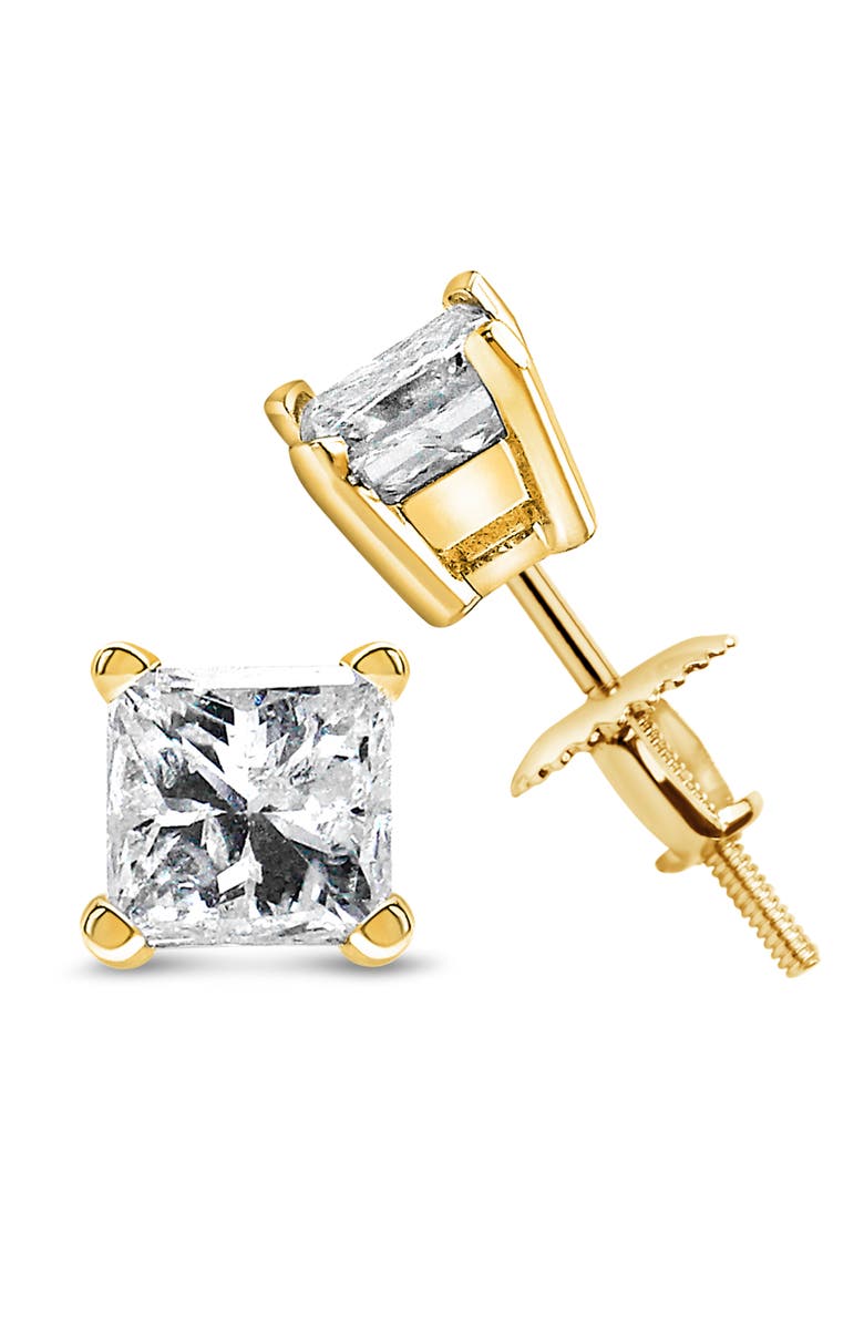 Haus of Brilliance Certified 14K Gold 1.0 Ct Square Diamond Solitaire Stud Earrings, Alternate, color, Yellow