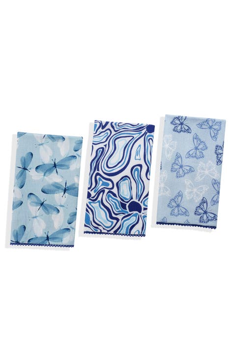 Azure Dreams Set of 3 Cotton Waffle Kitchen Towels