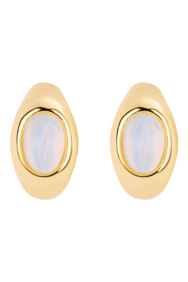 Simulated Moonstone Huggie Hoop Earrings, Main, color, GOLD