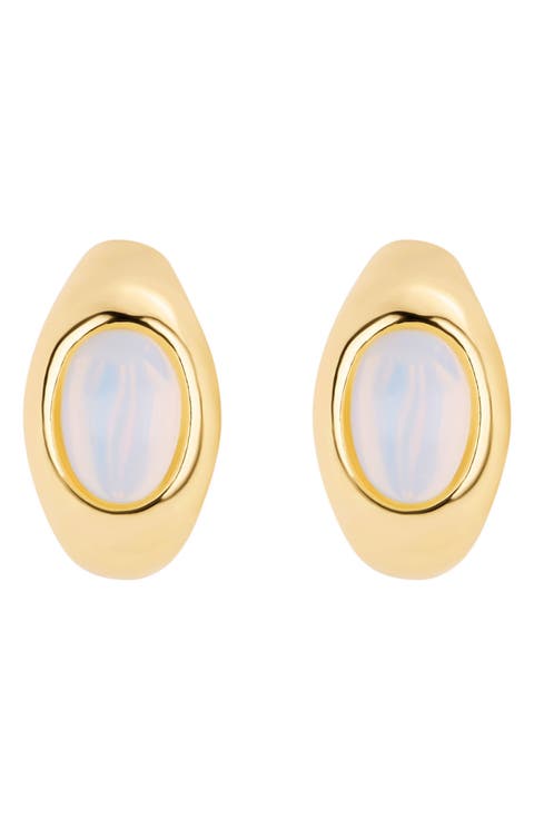 Simulated Moonstone Huggie Hoop Earrings