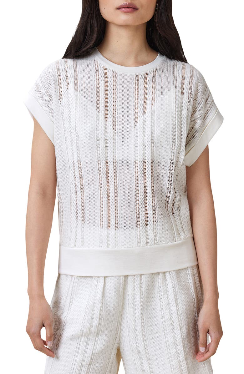 AllSaints Giana Open Stitch Short Sleeve Sweater, Main, color, Tofu White