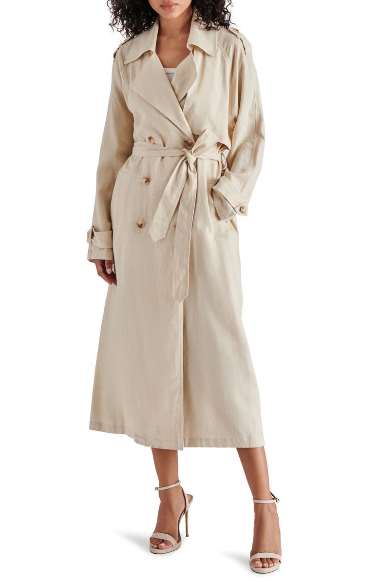 Steve Madden Lennox Linen Blend Trench Coat, Main, color,