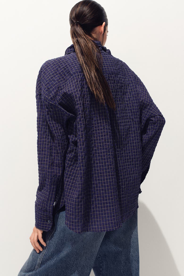Seersucker Shirt With Scarf, Alternate, color, Dark blue/checked
