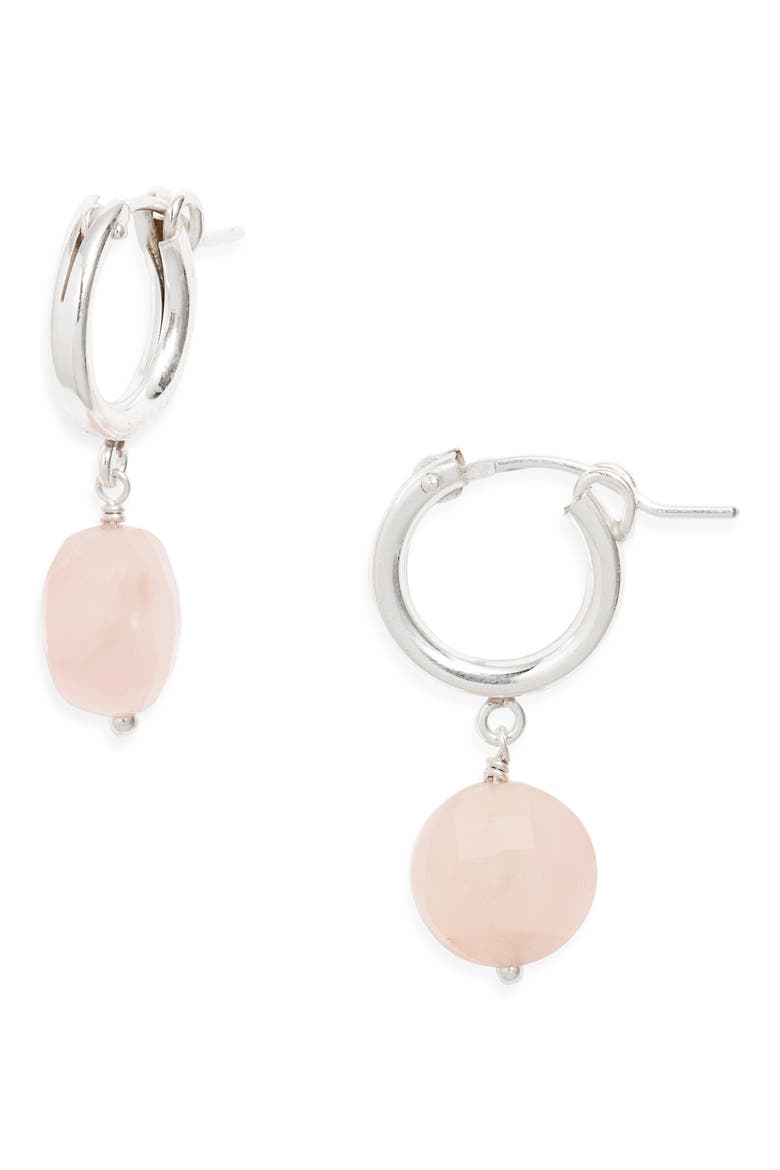 Lucia Quartz Huggie Earrings, Main, color, STERLING SILVER/ PINK QUARTZ