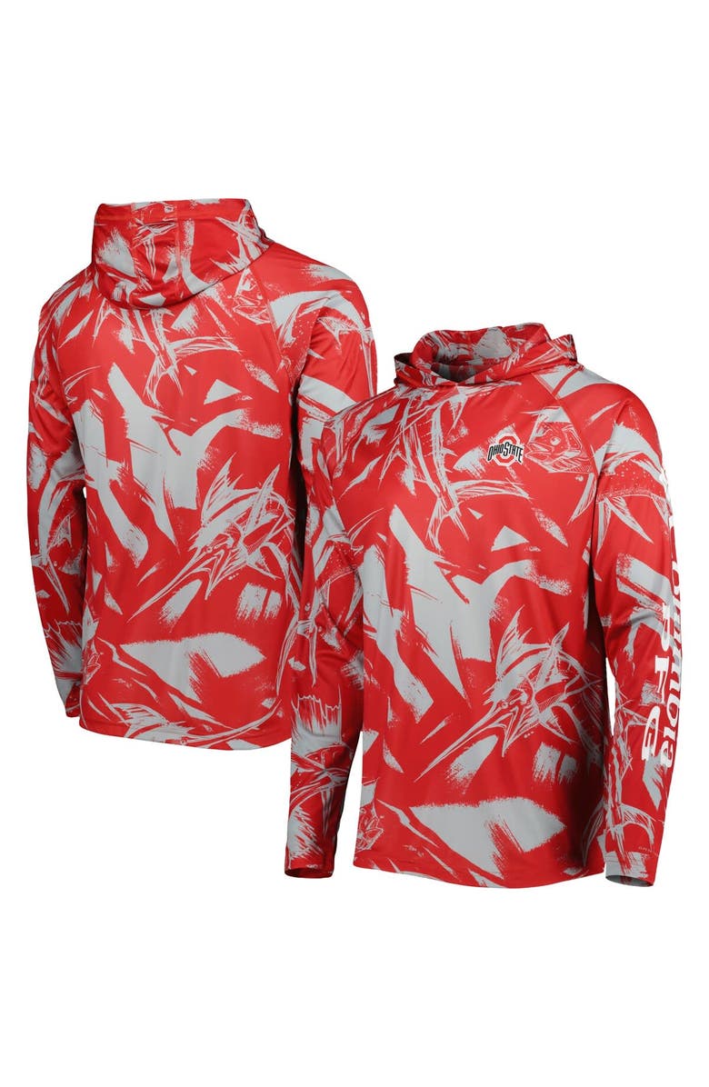 Columbia Men's Columbia Scarlet Ohio State Buckeyes Super Terminal Tackle Omni-Shade Raglan Long Sleeve Hoodie T-Shirt, Main, color,