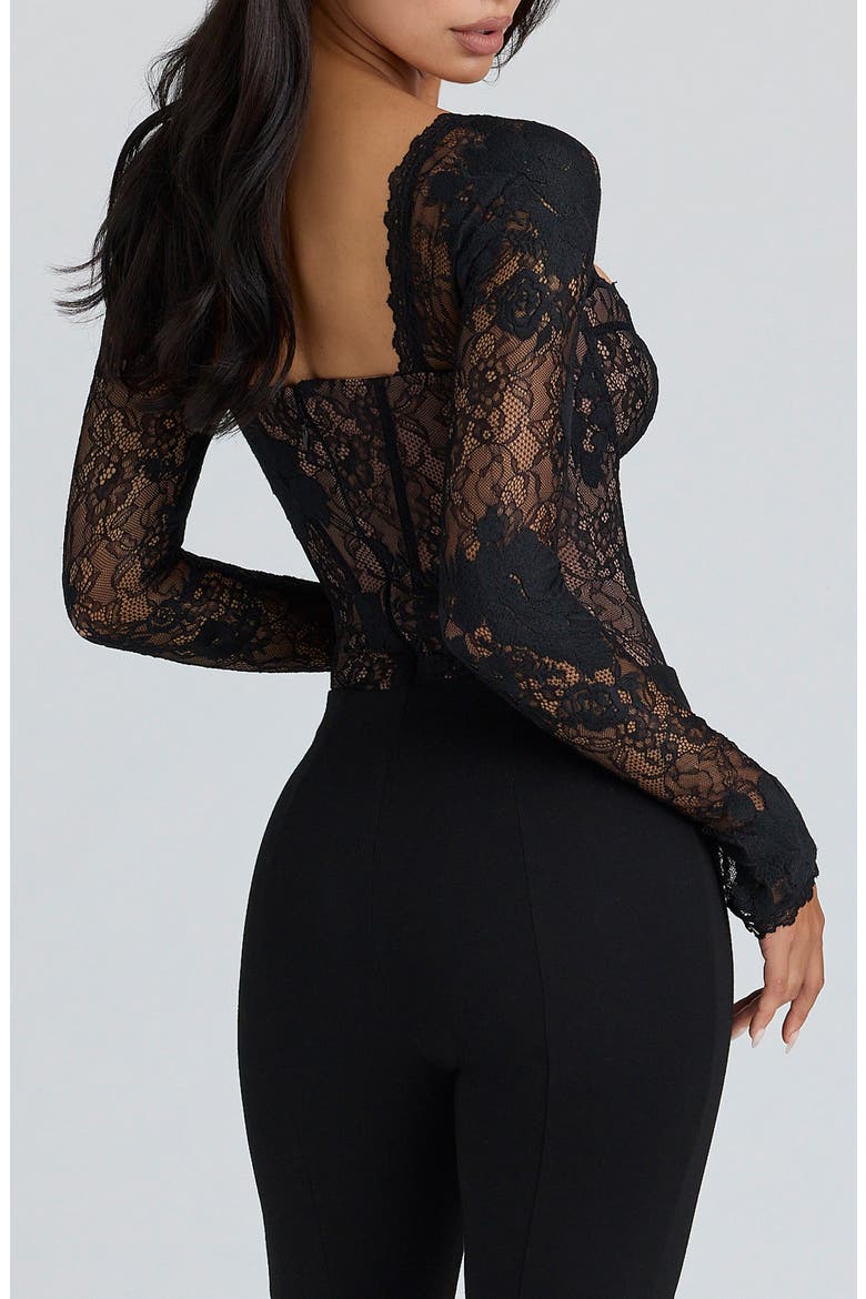 Aneira Long Sleeve Lace Corset Top, Alternate, color, BLACK