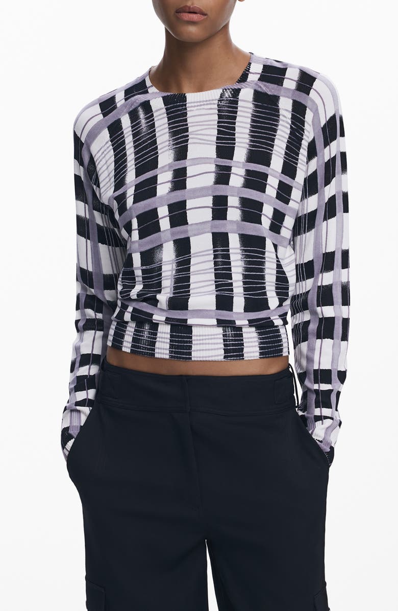 Desigual Stripe Crewneck Sweater, Main, color, Black