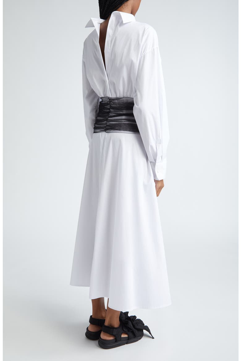 Drew Tulle Waist Long Sleeve Poplin Shirtdress, Alternate, color, WHITE