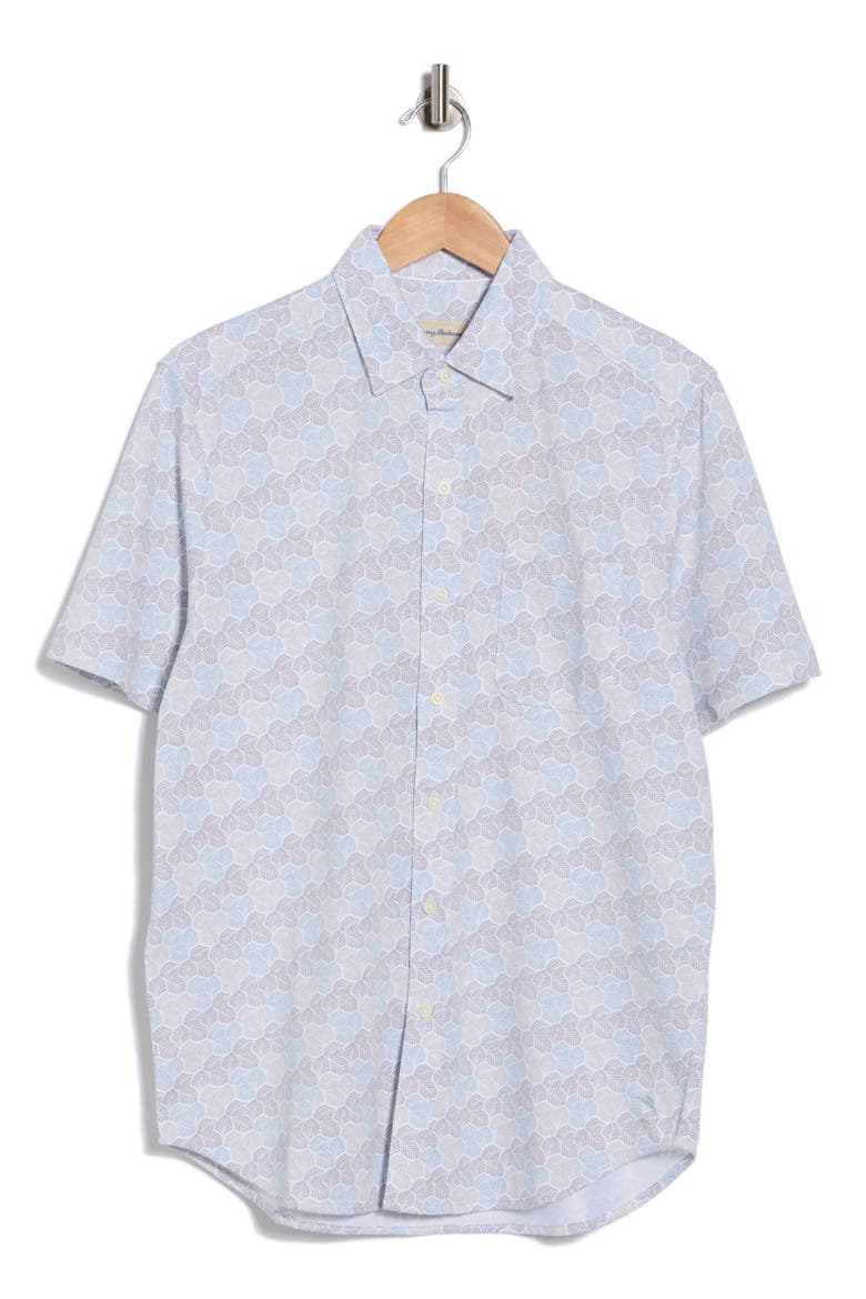 Honeycomb Geo Print Short Sleeve Button-Up Shirt, Alternate, color, AVALANCHE
