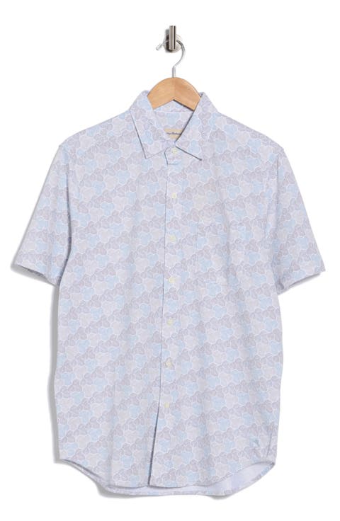 Honeycomb Geo Print Short Sleeve Button-Up Shirt