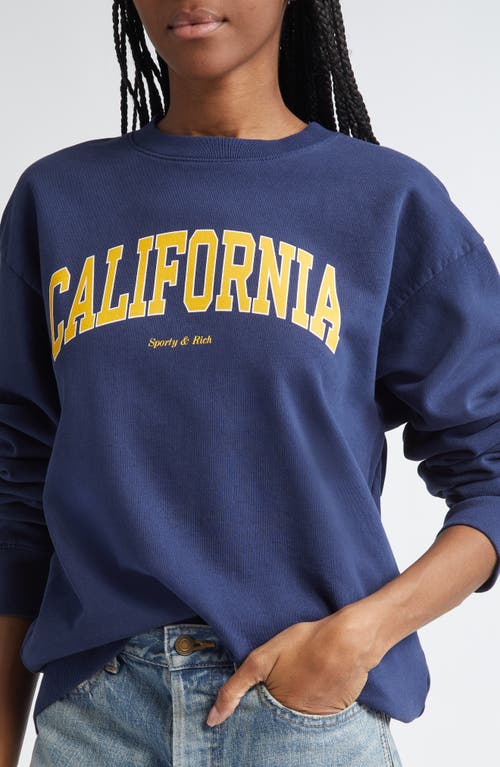 Sporty And Rich Sporty & Rich California Cotton Crewneck Sweatshirt In Navy