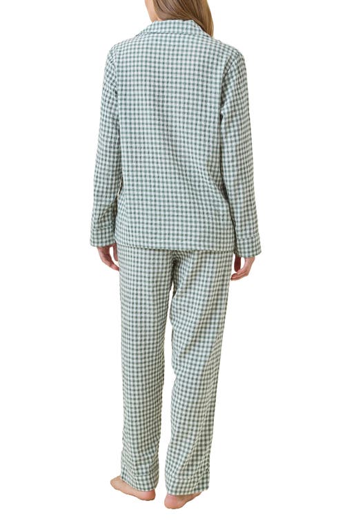 Papinelle Seersucker Gingham Full Length Pj Set In Deep Moss