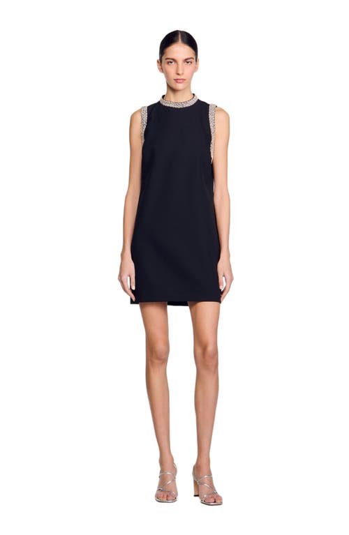Sandro Short Dress With Rhinestone Details In Black