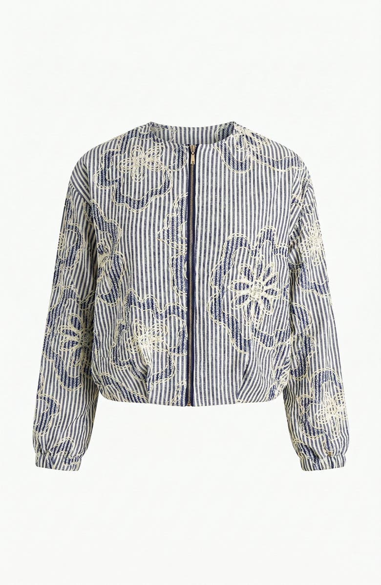 Knit & Lounge Long Sleeve Cropped Jacket with Zip Front and Embroidered Stripe Pattern, Alternate, color, Striped