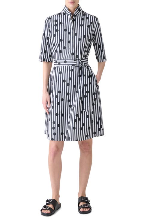 Polka Dot Stripe Belted Shirtdress