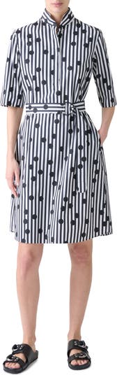Polka Dot Stripe Belted Shirtdress