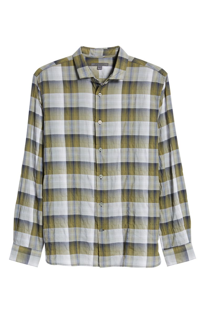 John Varvatos Ross Slim Fit Plaid Button-Up Shirt, Alternate, color, Bottle Green
