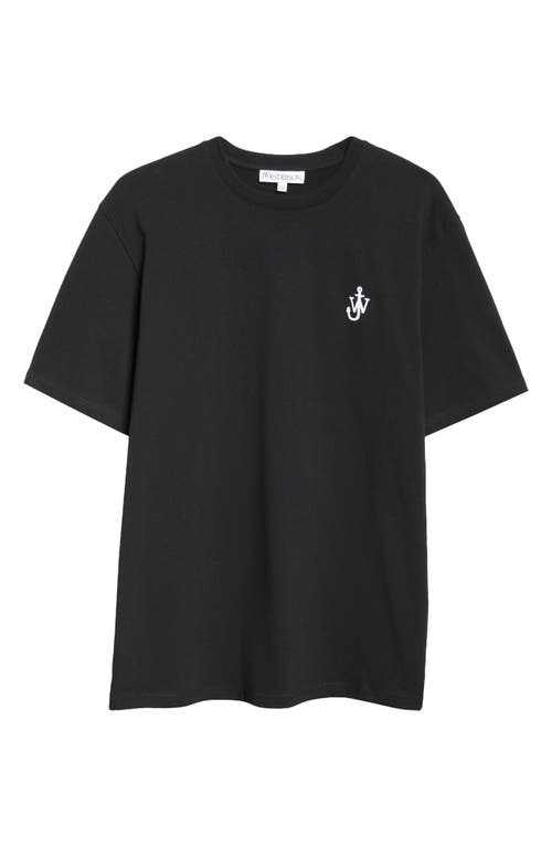Jw Anderson Black Crewneck T-shirt With Anchor Embroidery On The Front In Cotton Man In Black