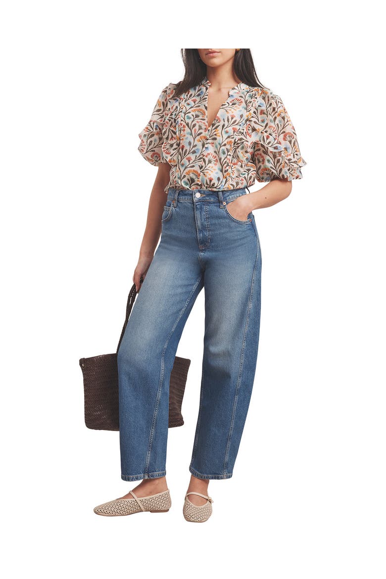 Allover Floral Ruffle Blouse, Alternate, color, Orange