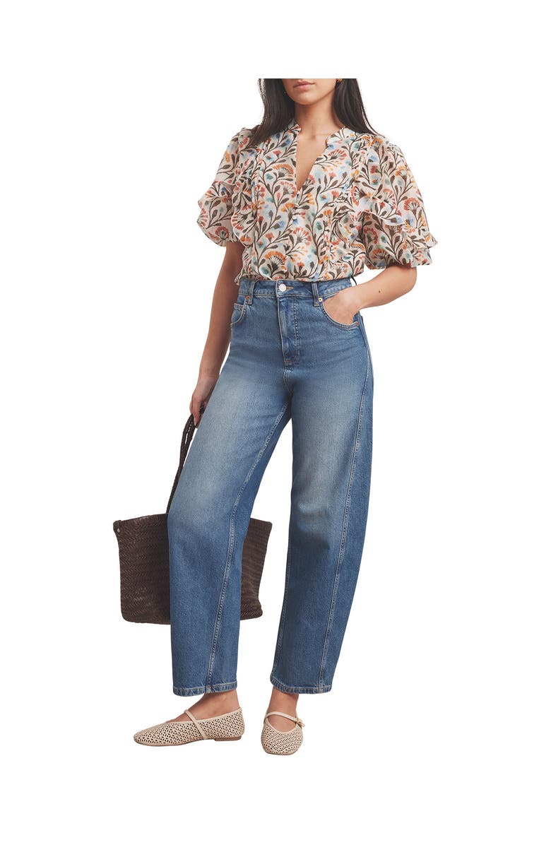 MINT VELVET Allover Floral Ruffle Blouse, Alternate, color, Orange