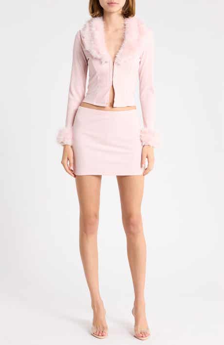 Faux Fur Trim 2-Piece Cardigan & Skirt Set