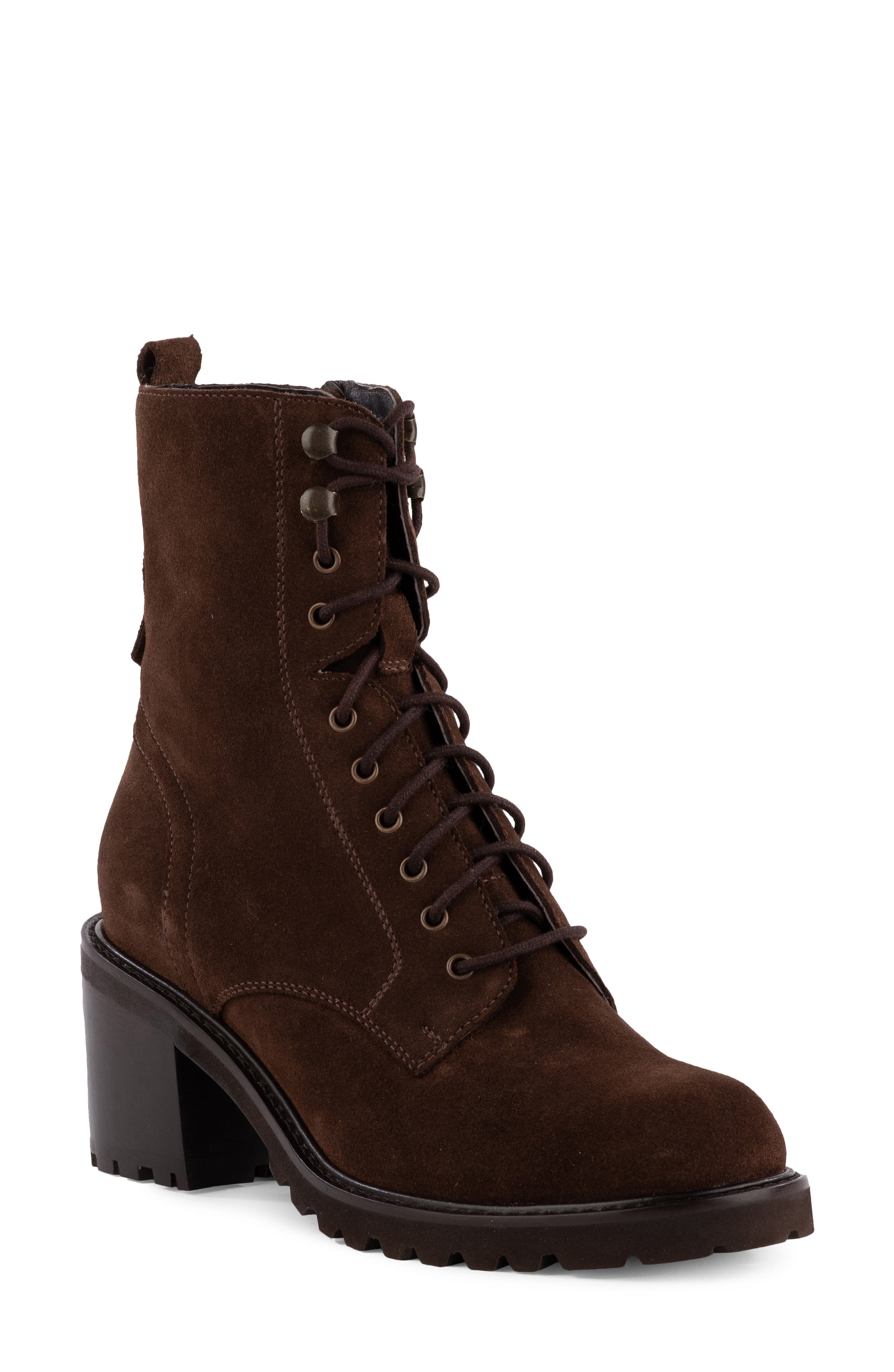 Irresistible Lug Sole Combat Boot, Main, color, CHOCOLATE SUEDE