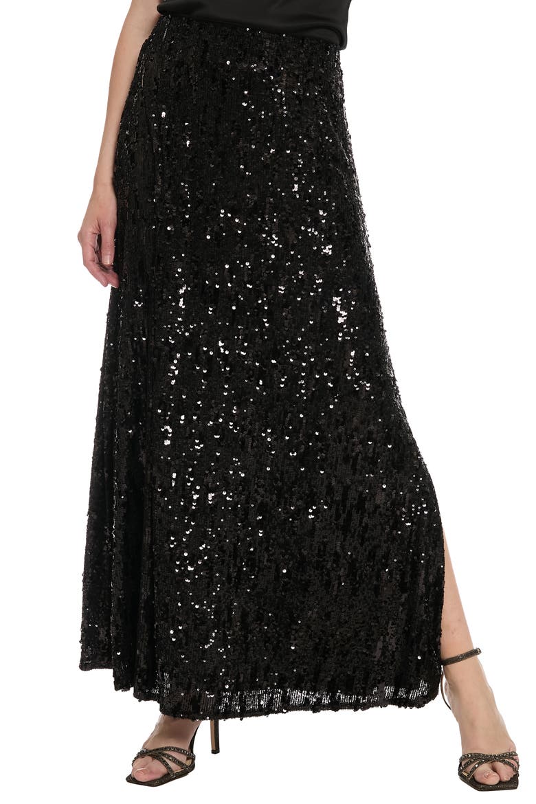Sequin Side Slit Skirt, Main, color, BLACK
