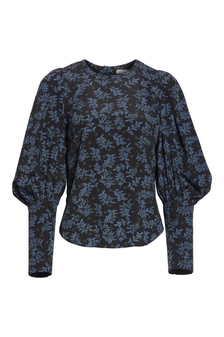 Clarke Puff Sleeve Stretch Poplin Top, Alternate, color, BLACK/ BLUE