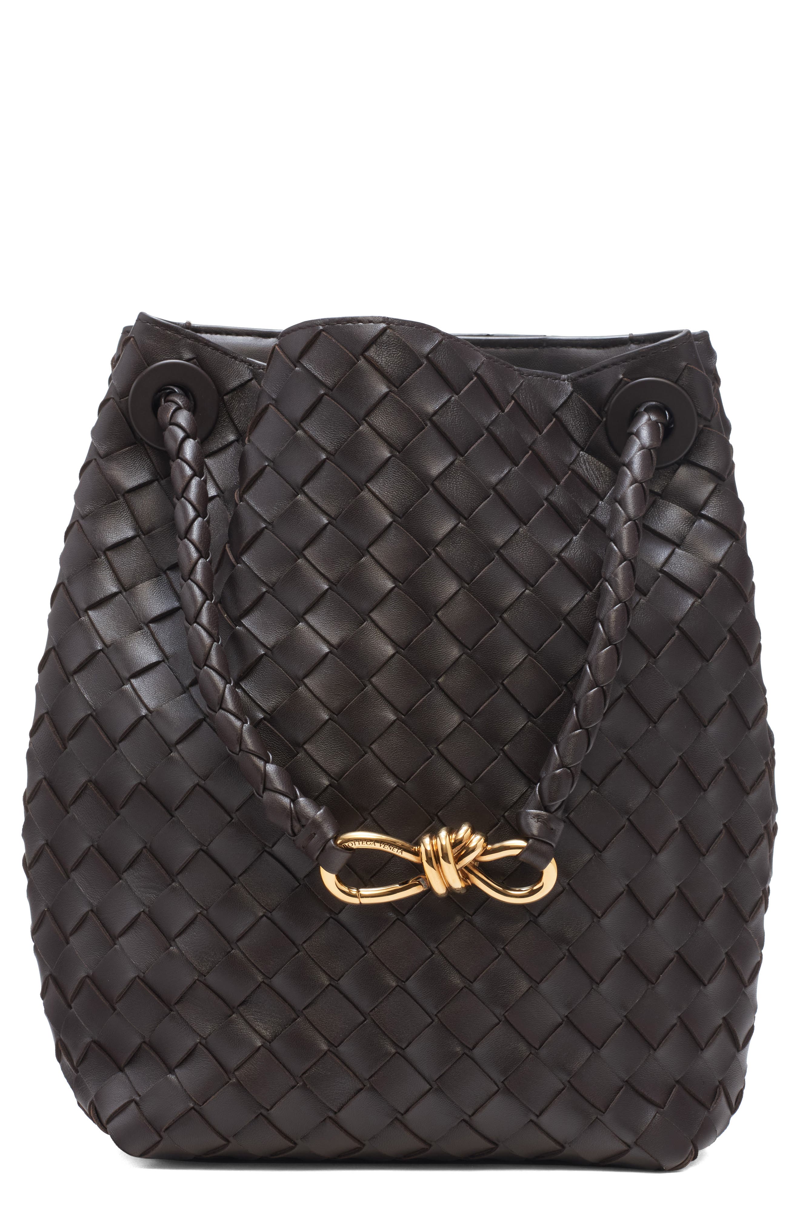 Bottega Veneta Small Andiamo Intrecciato Leather Bucket Bag, Main, color, Fondant-M Brass-Fond