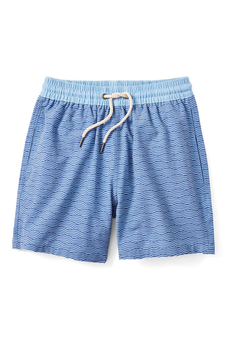 Kids' Bayberry Wave Print Water Repellent Swim Trunks, Main, color, BLUE WAVES