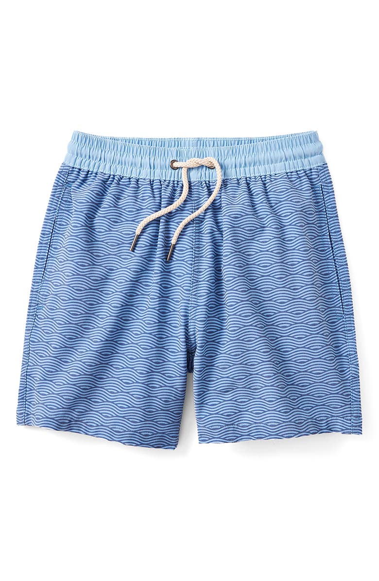 Fair Harbor Kids' Bayberry Wave Print Water Repellent Swim Trunks, Main, color, Blue Waves