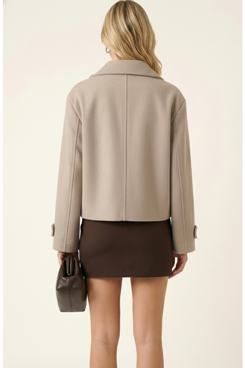 Cropped Wool-Blend Oversized Collar Jacket, Alternate, color, Beige